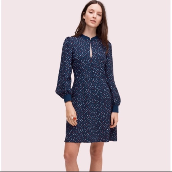 SOLD Kate Spade Navy Long Sleeve Lip Pattern Dress - Picture 3 of 11